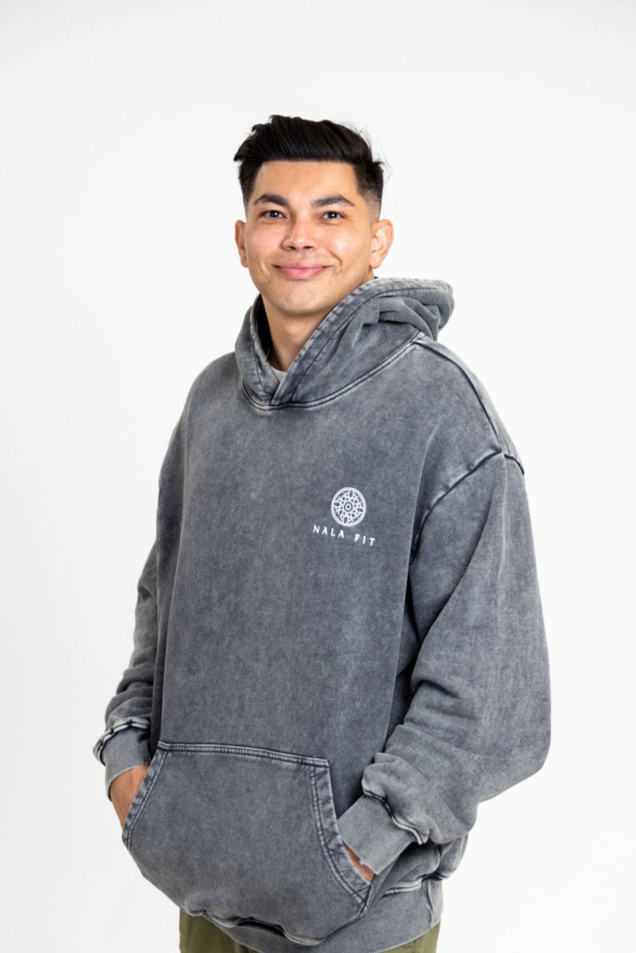 Sahara Hoodie - Desert Ash
80% cotton, 20% polyester
440gsm cotton 
Made in China 
Hand wash
Pull-on styling
Attached hood with front and back printed logo 
Front pocket 
Oversized weighted  jersey fabric