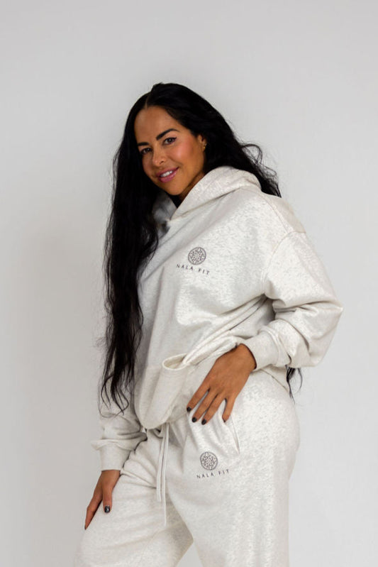 Sahara Hoodie - Desert Sand 
80% cotton, 20% polyester
440gsm cotton 
Made in China 
Hand wash
Pull-on styling
Attached hood with front and back printed logo 
Front pocket 
Oversized weighted  jersey fabric